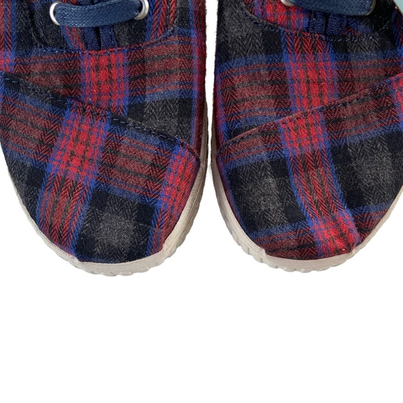 NEW Toms Shoes Womens Size 6 Cordones Indio Sneakers Navy + Red Crosshatch Plaid - Picture 4 of 14